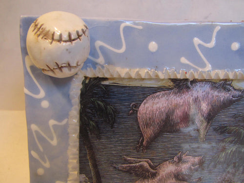 Baseball — Vintage WhimsiClay One-of-a-Kind Ceramic Photo Frame