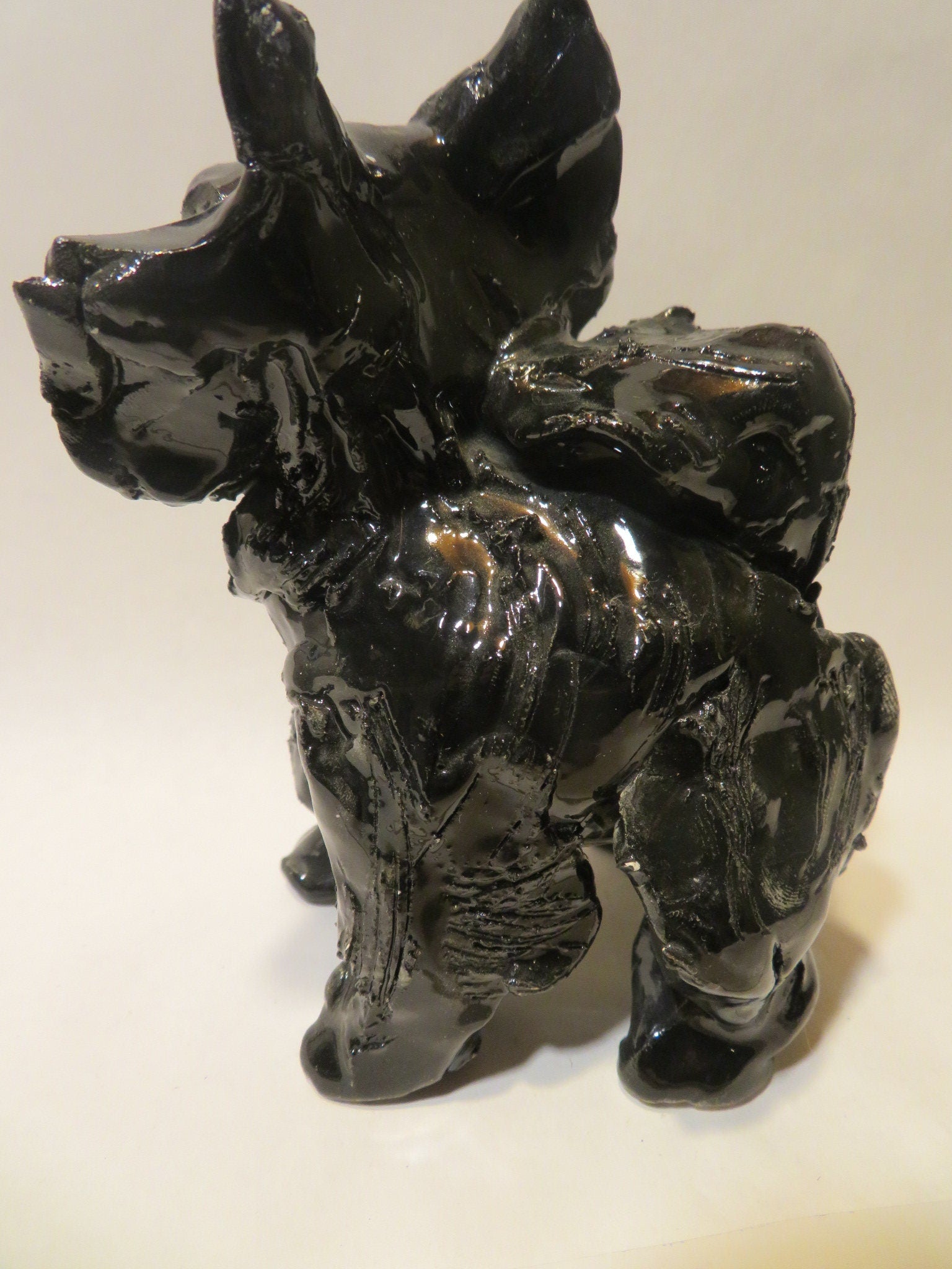 Shiloh — WhimsiClay One-of-a-Kind Long-Haired Black Chihuahua Sculpture by Amy Lacombe, with Dog Pins