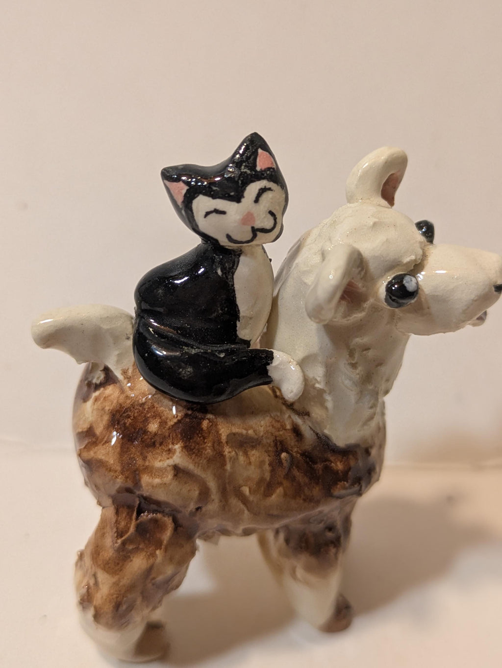 Yvonne — WhimsiClay Funny Fluffy Llama & Feline Friend by Amy Lacombe